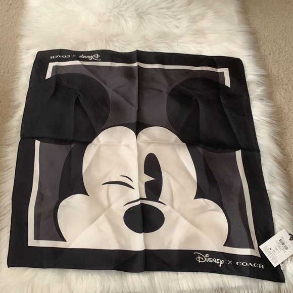COACH X DISNEY Mickey Mouse Winking Silk Bandana Scarf in Black/White - Picture 2 of 2